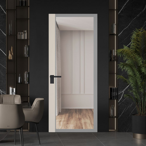 Межкомнатная дверь ProfilDoors 6 AGK цвет Планибель серый прокрас вставка Кремовая Магнолия кромка Черный матовый