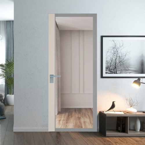 Межкомнатная дверь ProfilDoors 6 AGK цвет Планибель серый прокрас вставка Кремовая Магнолия кромка Серебро