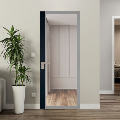 Межкомнатная дверь ProfilDoors 6 AGK цвет Планибель серый прокрас вставка Нэви Блу кромка Никель матовый