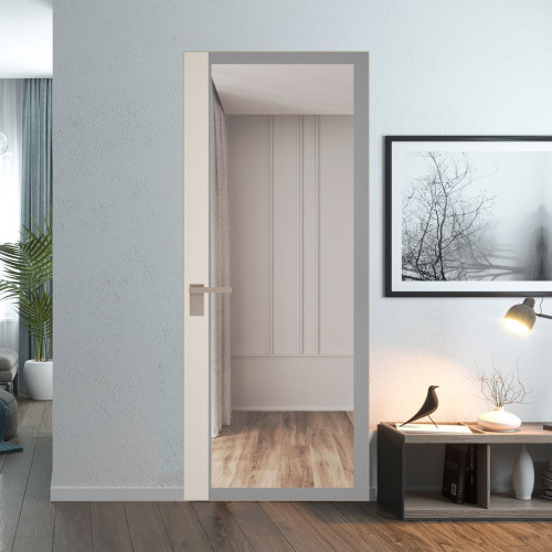 Межкомнатная дверь ProfilDoors 6 AGK цвет Планибель серый прокрас вставка Перламутр белый кромка Никель матовый