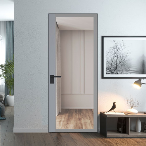 Межкомнатная дверь ProfilDoors 6 AGK цвет Планибель серый прокрас вставка Смоки кромка Черный матовый