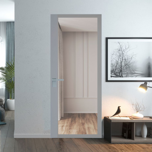 Межкомнатная дверь ProfilDoors 6 AGK цвет Планибель серый прокрас вставка Смоки кромка Серебро