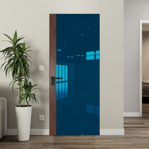 Межкомнатная дверь ProfilDoors 6 AGK цвет Зеркало Blue вставка Дуб Тобакко кромка Черный матовый
