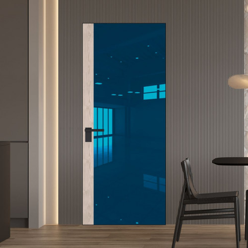 Межкомнатная дверь ProfilDoors 6 AGK цвет Зеркало Blue вставка Каштан светлый кромка Черный матовый