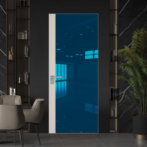 Межкомнатная дверь ProfilDoors 6 AGK цвет Зеркало Blue вставка Кремовая Магнолия кромка Серебро