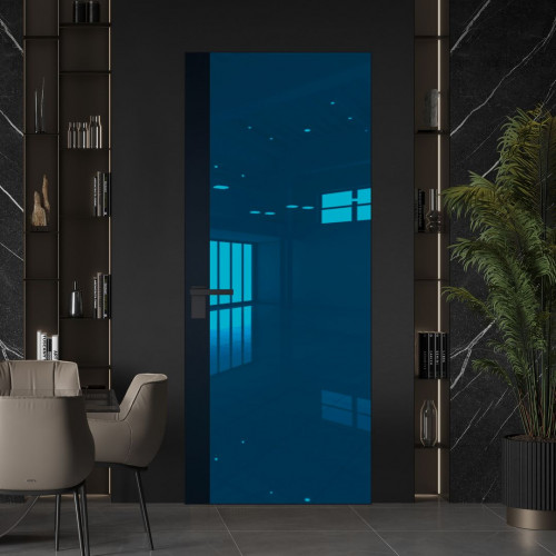 Межкомнатная дверь ProfilDoors 6 AGK цвет Зеркало Blue вставка Нэви Блу кромка Черный матовый