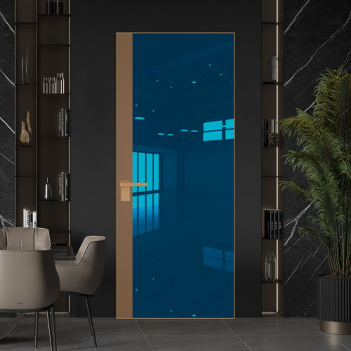 Межкомнатная дверь ProfilDoors 6 AGK цвет Зеркало Blue вставка Перламутр золото кромка Золото