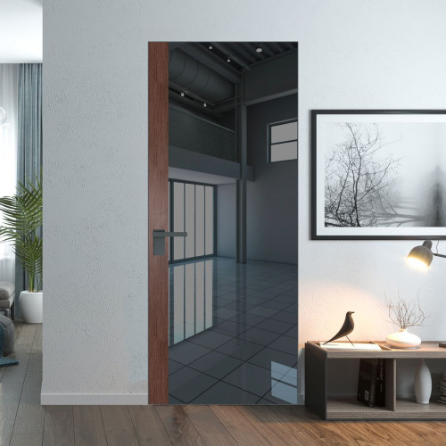 Межкомнатная дверь ProfilDoors 6 AGK цвет Зеркало Grey вставка Дуб Тобакко кромка Серая ночь