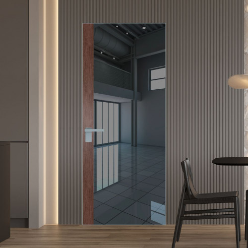 Межкомнатная дверь ProfilDoors 6 AGK цвет Зеркало Grey вставка Дуб Тобакко кромка Серебро