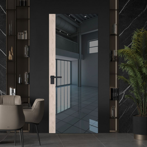 Межкомнатная дверь ProfilDoors 6 AGK цвет Зеркало Grey вставка Каштан светлый кромка Черный матовый