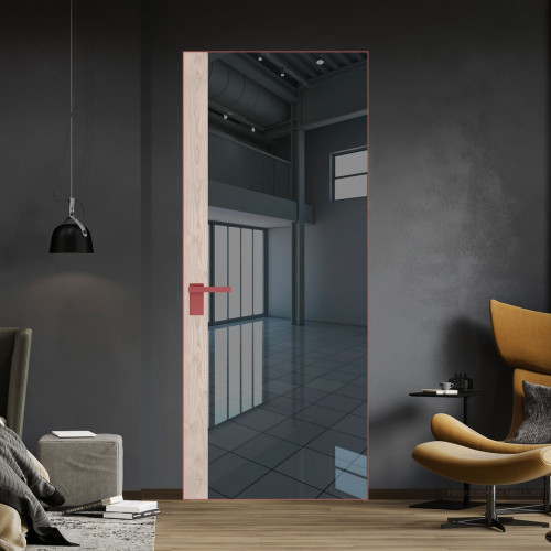 Межкомнатная дверь ProfilDoors 6 AGK цвет Зеркало Grey вставка Каштан светлый кромка Красный антрацит