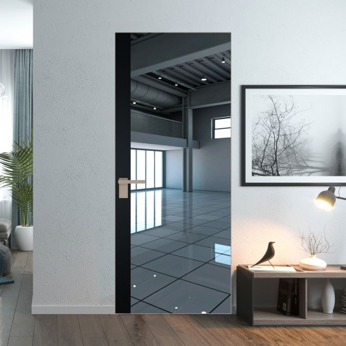 Межкомнатная дверь ProfilDoors 6 AGK цвет Зеркало вставка Блэк кромка Никель матовый