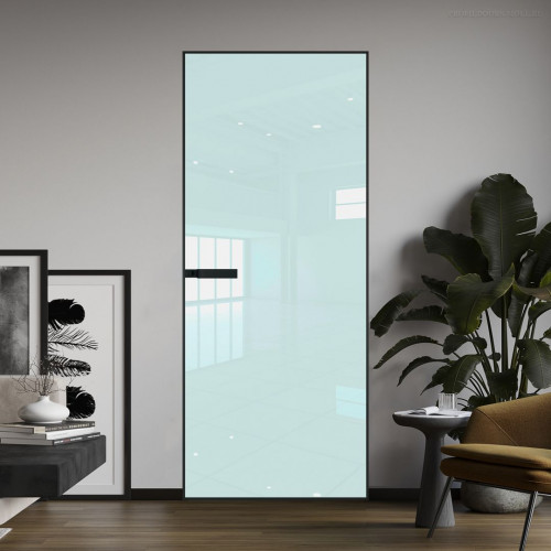 Межкомнатная дверь ProfilDoors 1 AGN стекло Lacobel Белый лак профиль Черный матовый короб без наличника