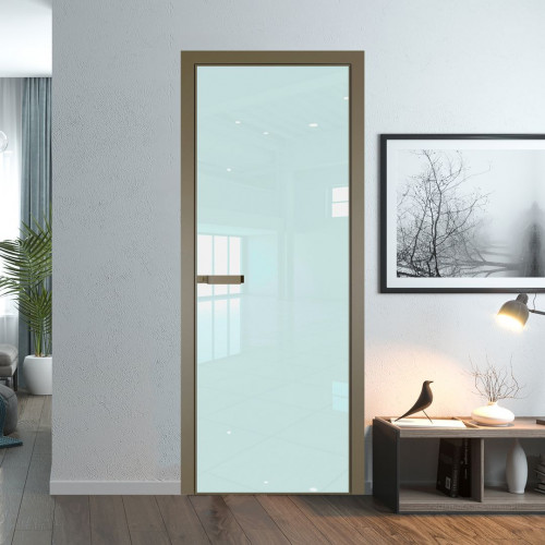 Межкомнатная дверь ProfilDoors 1 AGN стекло Lacobel Белый лак профиль Шампань короб с наличником