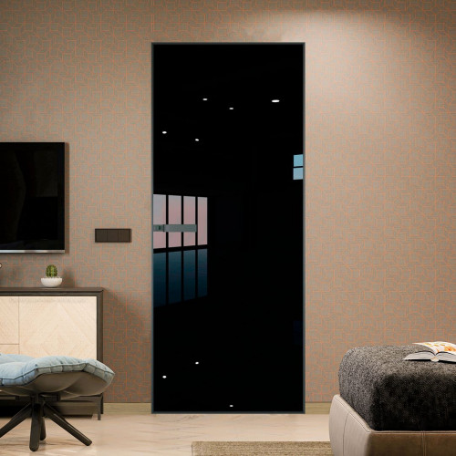 Межкомнатная дверь ProfilDoors 1 AGN стекло Lacobel Черный лак профиль Серая ночь короб без наличника