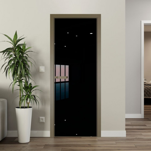 Межкомнатная дверь ProfilDoors 1 AGN стекло Lacobel Черный лак профиль Шампань короб с наличником