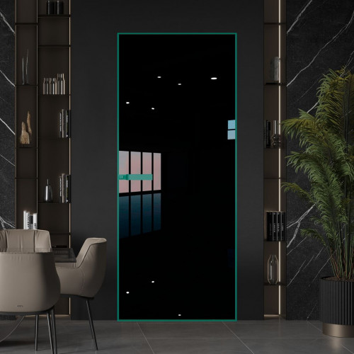 Межкомнатная дверь ProfilDoors 1 AGN стекло Lacobel Черный лак профиль Зеленый воск короб без наличника