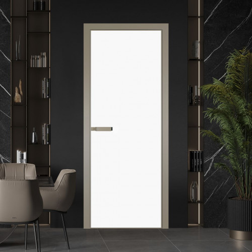 Межкомнатная дверь ProfilDoors 1 AGN стекло Монохром белый просветленный триплекс профиль Никель матовый короб с наличником