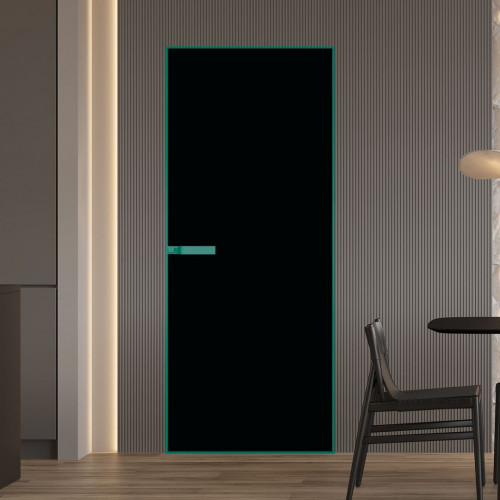 Межкомнатная дверь ProfilDoors 1 AGN стекло Монохром черный триплекс профиль Зеленый воск короб без наличника