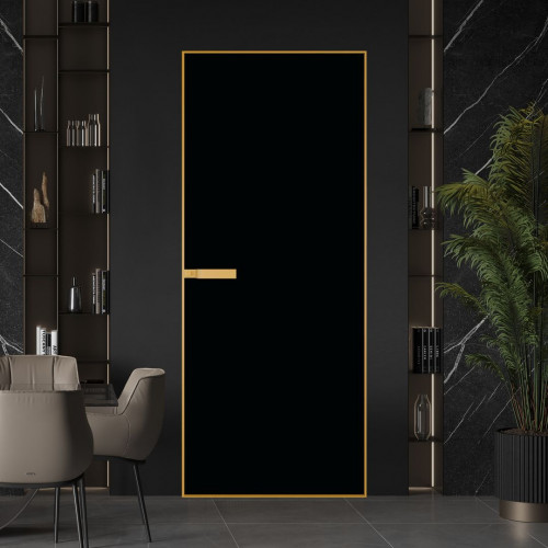 Межкомнатная дверь ProfilDoors 1 AGN стекло Монохром черный триплекс профиль Золото короб без наличника