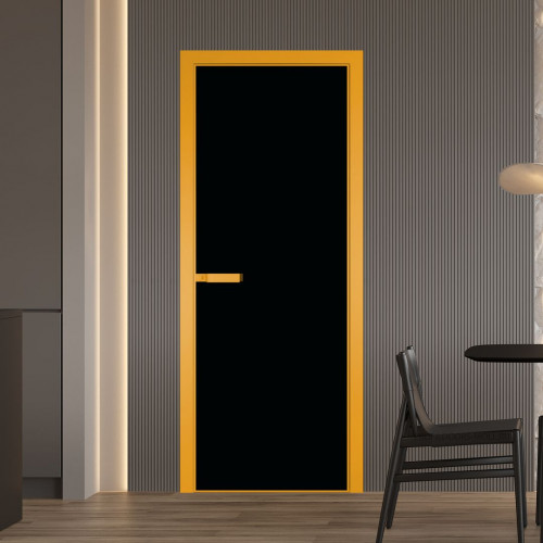 Межкомнатная дверь ProfilDoors 1 AGN стекло Монохром черный триплекс профиль Золото короб с наличником