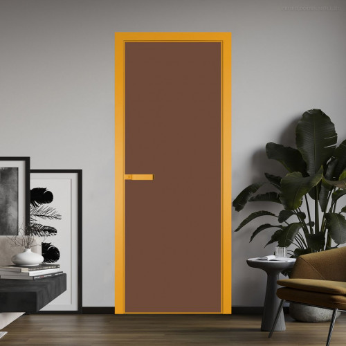 Межкомнатная дверь ProfilDoors 1 AGN стекло Монохром гляссе триплекс профиль Золото короб с наличником