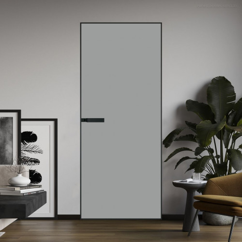 Межкомнатная дверь ProfilDoors 1 AGN стекло Монохром серый триплекс профиль Черный матовый короб без наличника