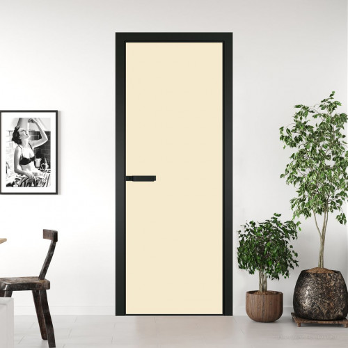 Межкомнатная дверь ProfilDoors 1 AGN стекло Монохром жемчуг триплекс профиль Черный матовый короб с наличником