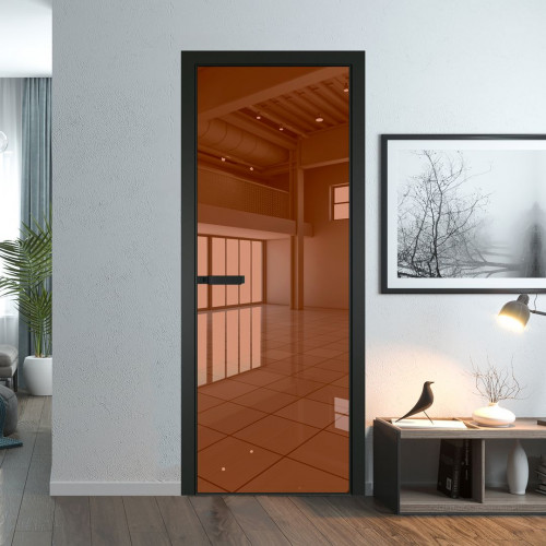 Межкомнатная дверь ProfilDoors 1 AGN стекло Зеркало Bronza профиль Черный матовый короб с наличником