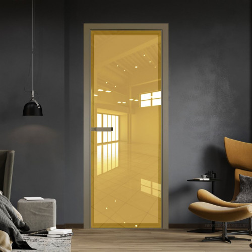 Межкомнатная дверь ProfilDoors 1 AGN стекло Зеркало Gold (Гезелла) профиль Шампань короб с наличником