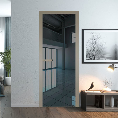 Межкомнатная дверь ProfilDoors 1 AGN стекло Зеркало Grey профиль Никель матовый короб с наличником