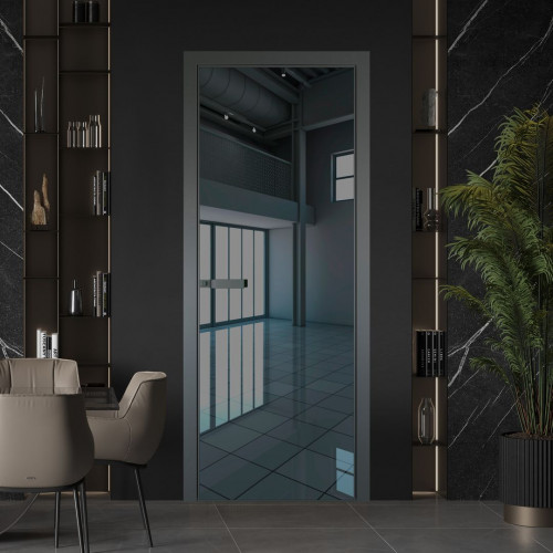 Межкомнатная дверь ProfilDoors 1 AGN стекло Зеркало Grey профиль Серая ночь короб с наличником