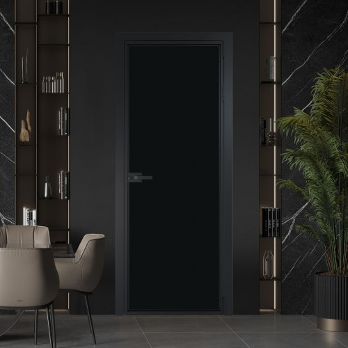 Межкомнатная дверь ProfilDoors 1 AX Монохром черный триплекс профиль Черный матовый