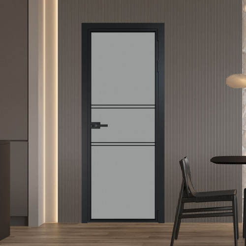 Межкомнатная дверь ProfilDoors 2 AX.O Монохром серый триплекс профиль Черный матовый