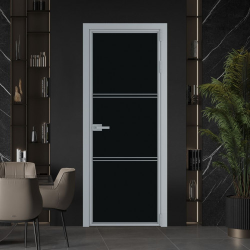 Межкомнатная дверь ProfilDoors 3 AX Монохром черный триплекс профиль Серебро