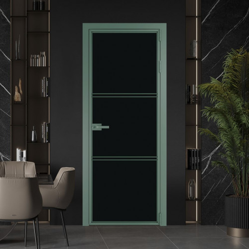 Межкомнатная дверь ProfilDoors 3 AX.O Монохром черный триплекс профиль Зеленый воск