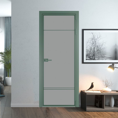 Межкомнатная дверь ProfilDoors 4 AX Монохром серый триплекс профиль Зеленый воск