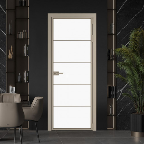 Межкомнатная дверь ProfilDoors 5 AX Монохром белый просветленный триплекс профиль Никель матовый