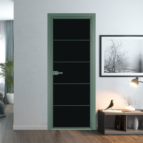 Межкомнатная дверь ProfilDoors 5 AX Монохром черный триплекс профиль Зеленый воск