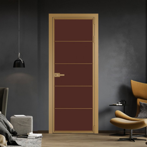 Межкомнатная дверь ProfilDoors 5 AX.O Монохром шоколад триплекс профиль Золото