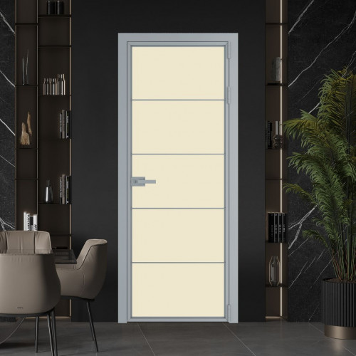 Межкомнатная дверь ProfilDoors 5 AX Монохром жемчуг триплекс профиль Серебро