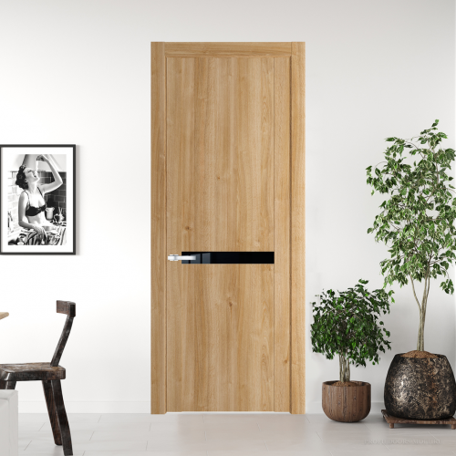 Межкомнатная дверь ProfilDoors 1.4 N.O Дуб Карамель с вставкой стекла черный лак