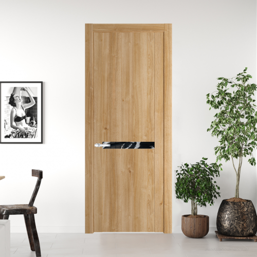 Межкомнатная дверь ProfilDoors 1.4 N.O Дуб Карамель с вставкой стекла нефи черный узор серебро
