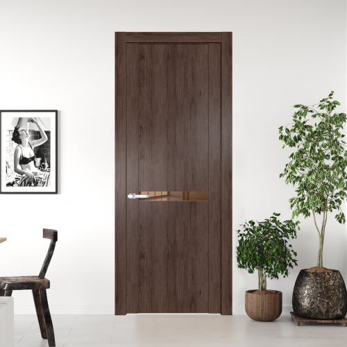 Межкомнатная дверь ProfilDoors 1.4 N.O Дуб Тобакко с вставкой стекла зеркало bronze