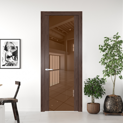 Межкомнатная дверь ProfilDoors 1.7 N.O Дуб Тобакко с вставкой стекла зеркало bronze