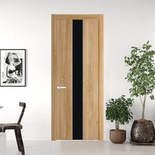 Межкомнатная дверь ProfilDoors 1.9 N.O Дуб Карамель с вставкой стекла монохром черный