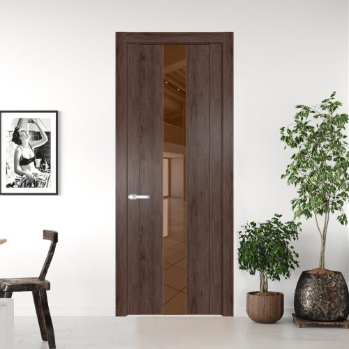 Межкомнатная дверь ProfilDoors 1.9 N.O Дуб Тобакко с вставкой стекла зеркало bronze