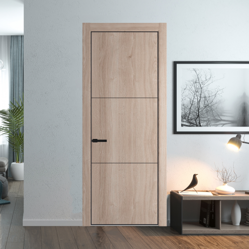 Межкомнатная дверь ProfilDoors 13NA Дуб Сонома профиль Черный матовый вставка Глухая