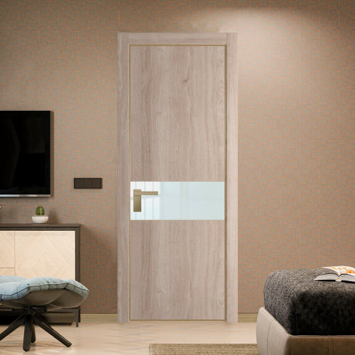 Межкомнатная дверь ProfilDoors 17NA Дуб Сонома профиль Золото вставка Lacobel Белый лак