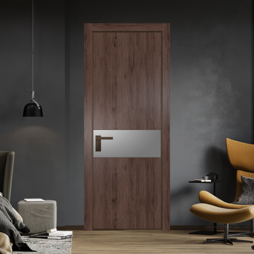 Межкомнатная дверь ProfilDoors 17NA Дуб Тобакко профиль Деорэ вставка Lacobel Серебряный лак